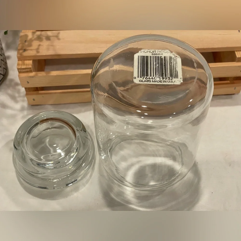 ☀️2/$20 Anchor Hocking Clear Glass Storage Jar with Lid.